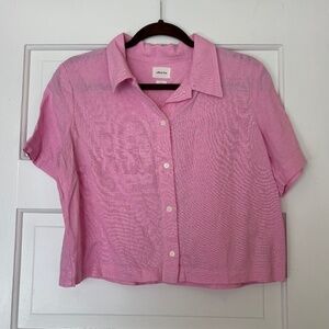 Aritzia Wilfred Free Gelato Linen Short Sleeve Button Up Shirt - Pink